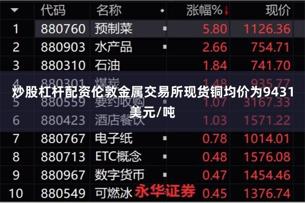 炒股杠杆配资伦敦金属交易所现货铜均价为9431美元/吨